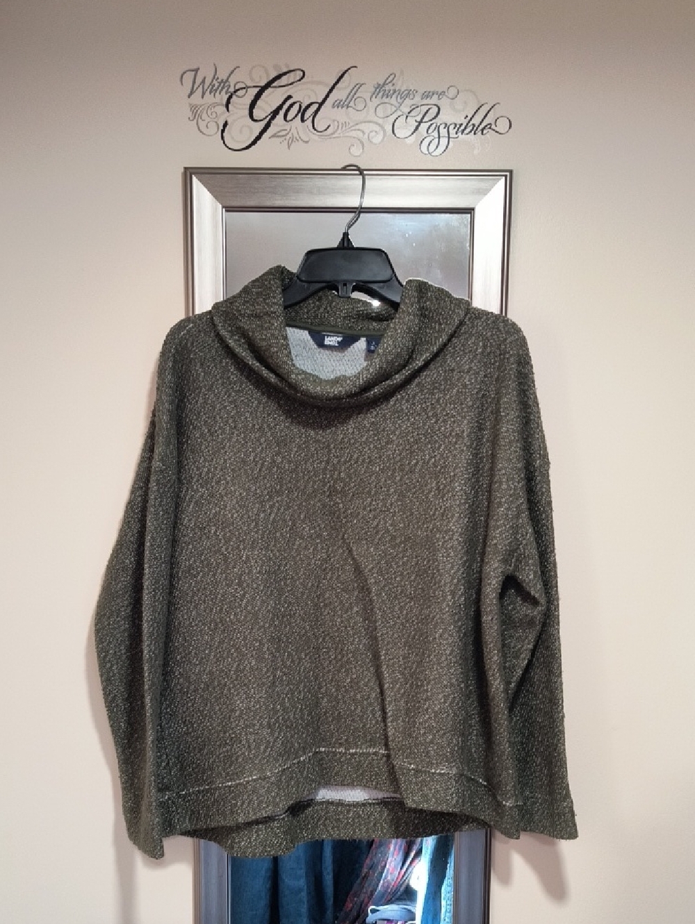 Lands' End Olive Cowl-Neck Sweater